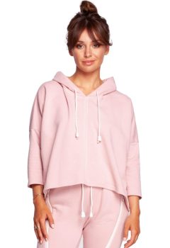 B239 Bluza o luźnym kroju z kapturem - pudrowa