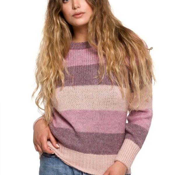BK071 Sweter w pasy wielokolorowe - model 3 z wełną ❤