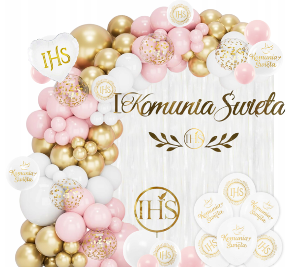Dekoracje komunijne BALONY KOMUNIA GIRLANDA różowa