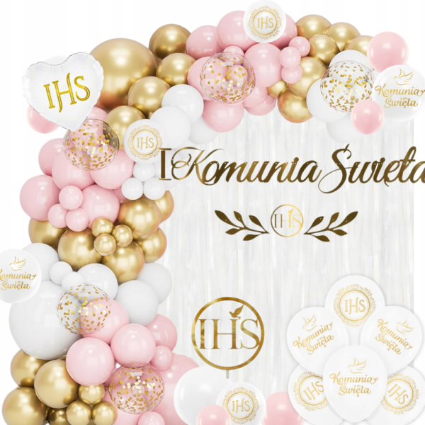 Dekoracje komunijne BALONY KOMUNIA GIRLANDA różowa